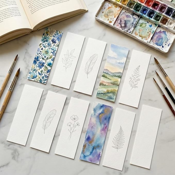 50 Pcs Watercolor Paper Blank Bookmarks140 lb/300 GSM Watercolor Bookmarks for DIY Classroom Projects Crafts and Gift Tags 7.8 x 1.9 Inches