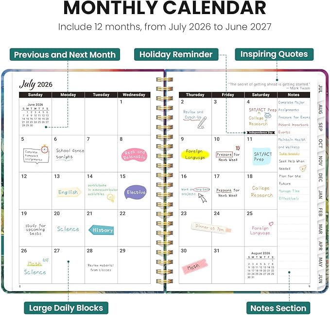 Planner 2026-2027, Monthly and Weekly Academic Planner July 2026 - June 2027, Hardcover Student Teacher Planning Agenda Calendar Book with Tabs, Perfect for Office School Supplies, A5 (6.3" x 8.5") - Mystic Forest