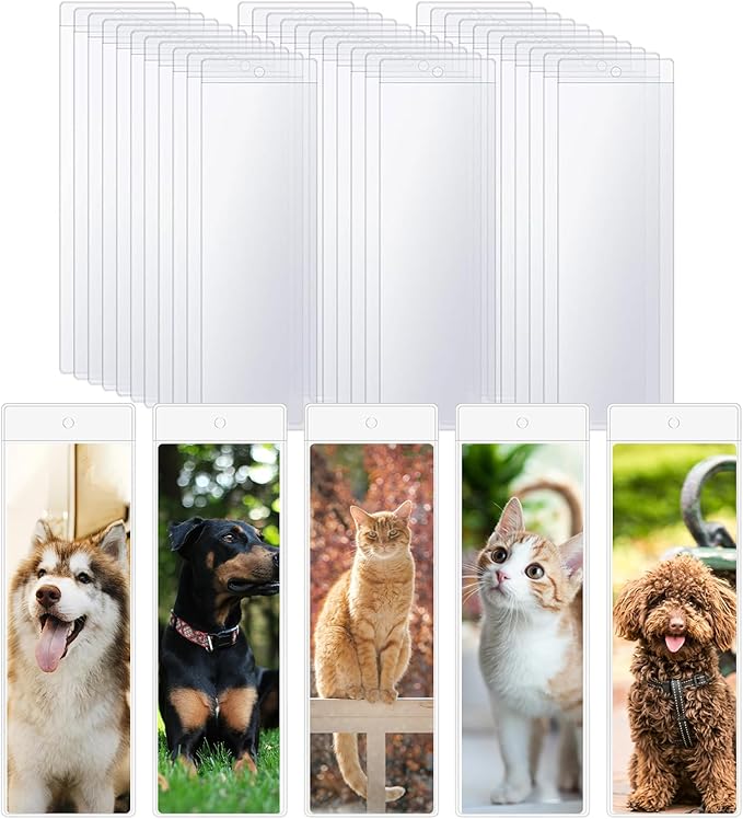 10 Pack Clear Bookmark Sleeves, Plastic Bookmark Packaging, 7.5 x 2.5 Inches