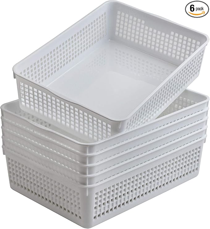 Aebeky A4 Size Plastic Paper Storage Trays,Desktop File Organizer Baskets,6-Packs (White)