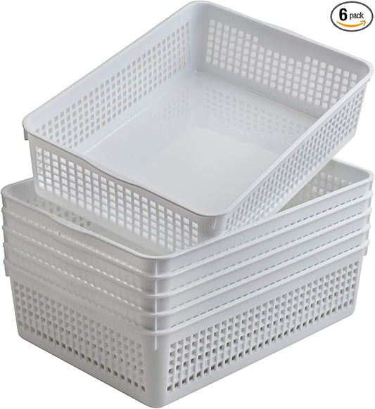 Aebeky A4 Size Plastic Paper Storage Trays,Desktop File Organizer Baskets,6-Packs (White)