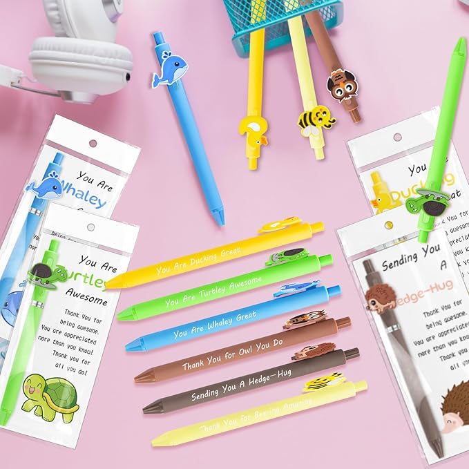 Auch Employee Appreciation Gifts Bulk – 30 Pack Inspirational Animal Ballpoint Pens with Funny Thank You Cards for Coworkers, Teachers, Team & Staff (Multicolor)