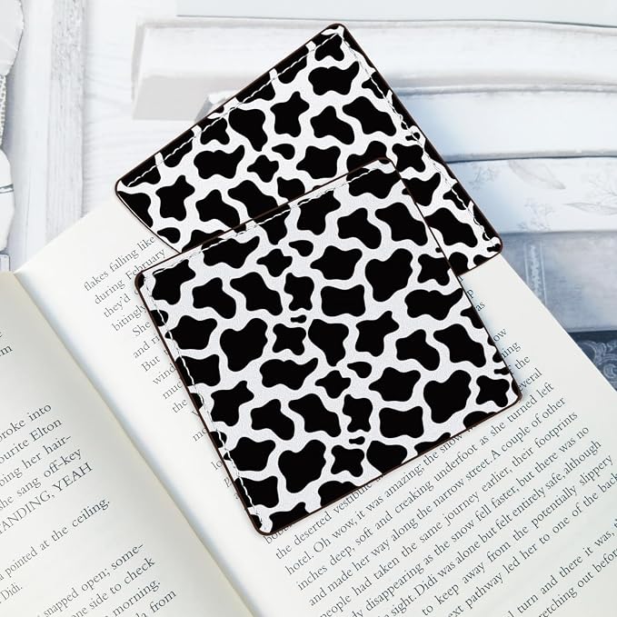 2 Pack Black and White Checkered&Cow Leather Book Corner Bookmark, Durable Handmade Reading Accessories - Gifts for Readers, Women, Men, Teachers, Students