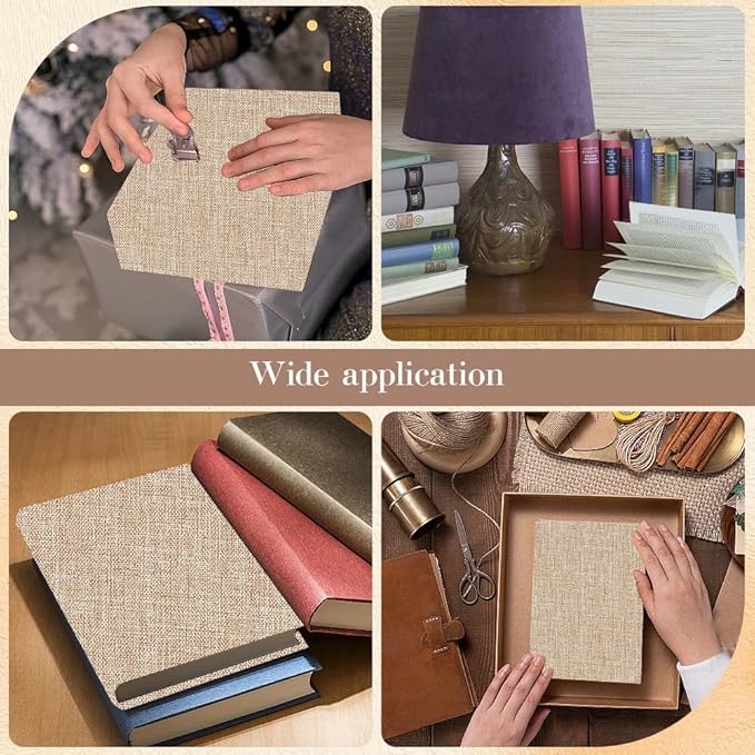 CRASPIRE 51 x 11.8 Inch Book Binding Cloth Tan Fabric Book Cover Surface Paper Backed Linen Polyester Fabric Woven Bookcover for Books Album Scrapbooking Archival DIY Covering Bookbinding Protector