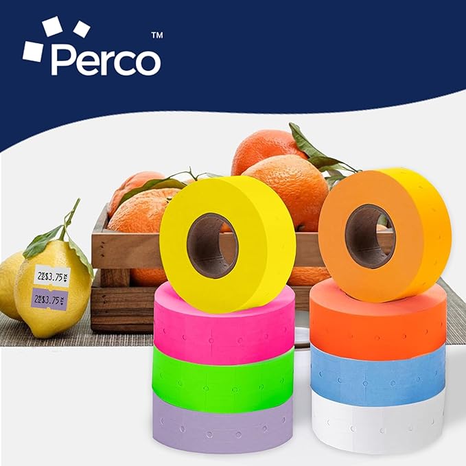 Perco 1 Line Multicolored Sleeve—240 Rolls, 30 Sleeves, 240,000 Labels for Perco Lite, X, Plus & Pro Guns—Includes White, Yellow, Blue, Lavender & Fluorescent Colors (Red, Green,Pink, Orange)—USA Made