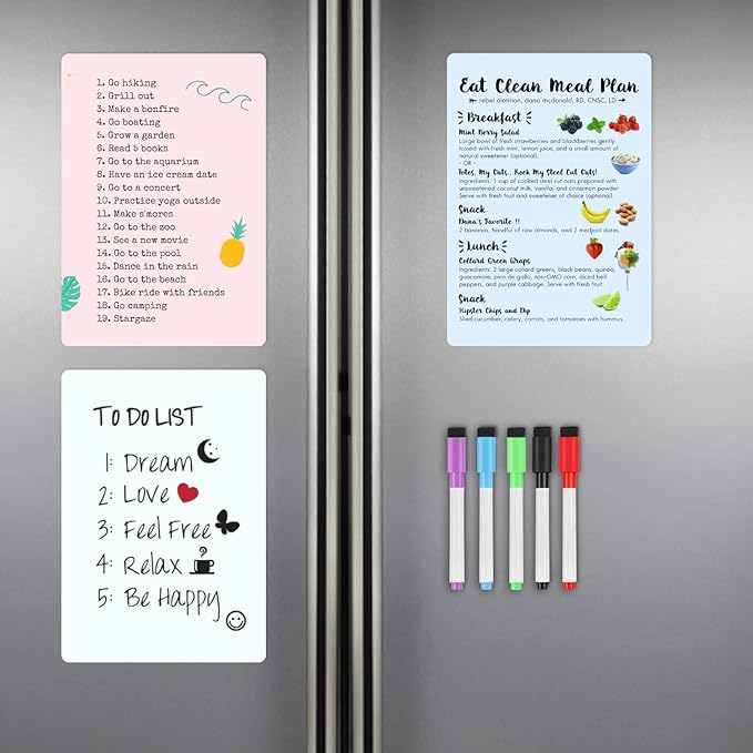 3 Pack Magnetic Dry Erase Board, 12in x 8in Erasable Refrigerator White Board/Planner, Dry Erase Board Magnetic for Home Kitchen Memo Grocery List, Grocery List, 5 Markers and Eraser