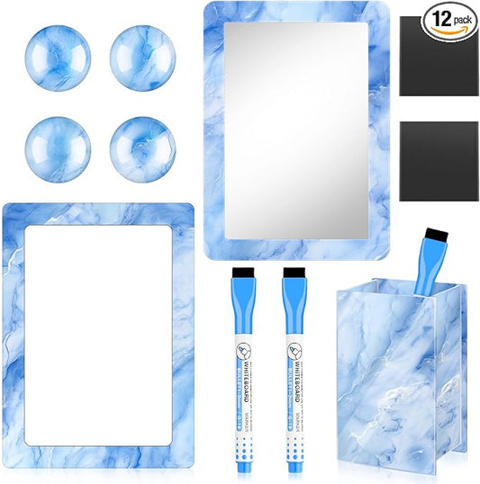 Denylo pro Magnetic Locker Marble Accessories Kit Blue Back to School Essentials Locker Organizer Supplies Include Mirror Whiteboard Pen with Holder Magnet Magnetic Buckle Back to School Essentials