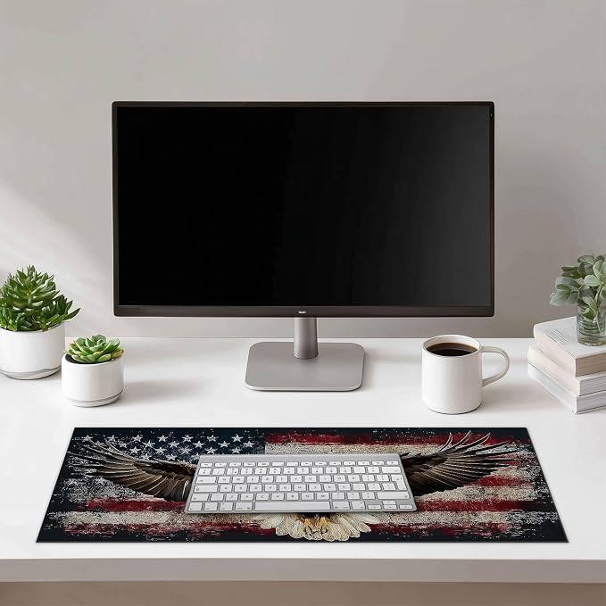 HOMETITUTE XL Mouse Pad 31.5 x 11.8 Inch Bald Eagle American Flag Desk Mat Large Extended Keyboard Mat Computer Desk Pad Non Slip Waterproof Mouse Pads Gaming Office Accessories