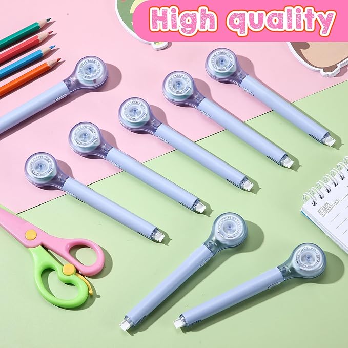 Gersoniel 10 Pack Correction Tape Pen Correctional Ink Tape Push Pull Protective, Easy to Use Applicator for School Office Supplies, 0.2 x 236 Inch (Blue Color)
