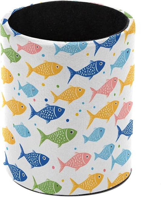 Colorful Fishes Pen Holder Pencil Organizer for Desk, 3.1” x 3.1” x 3.9” Pencil Cup Office Supplies, Large Capacity Cute Pen and Makeup Brush Holder for Home, School, Desktop