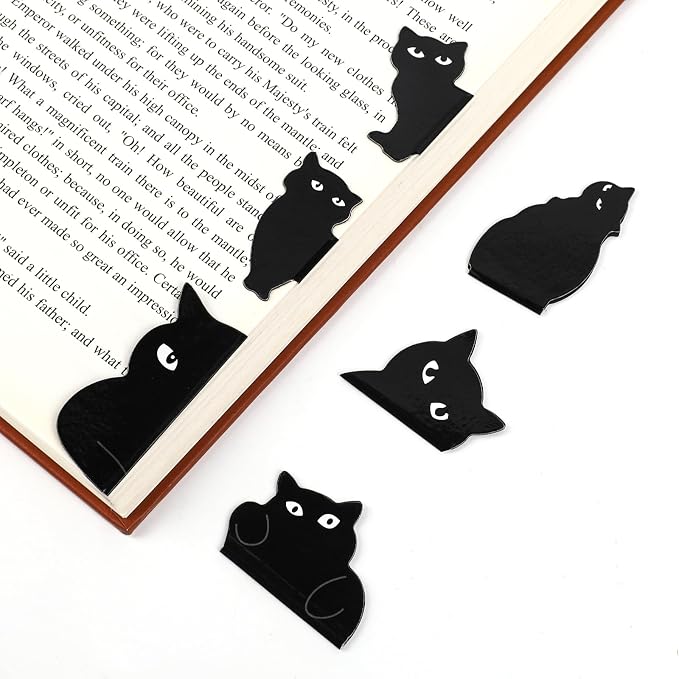 12 Pcs Magnetic Bookmarks, Black Cat Bookmarks for Women, Cute Cat Book Mark Clips Set, Magnetic Book Page Clips, Kawaii Bookmark for Women, Teachers, Students