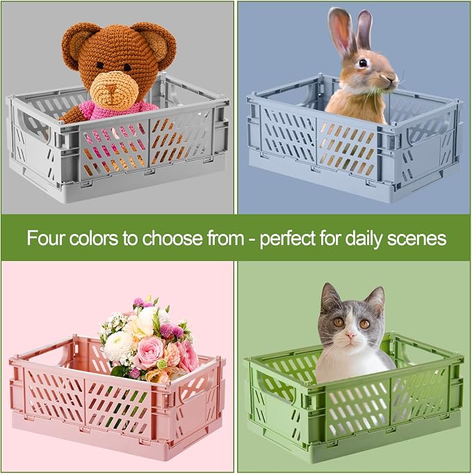 HUUSMOT 6-Pack Tiny Pastel Storage Crates & 4-Pack Small Baskets for Organizing, Collapsible Storage Crates for Bedroom Decor Classroom Office Kitchen Home