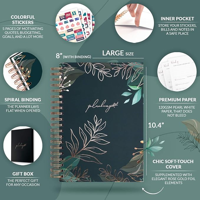 PLANBERRY Large Weekly Planner Premium – Undated Life & Budget Planner – Organizer & Productivity Journal, 8x10.4″ (Green Pastures)