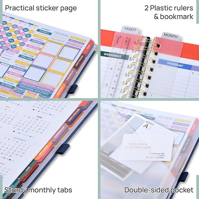POPRUN Teacher Planner 2026-2027 Academic Year, Large Size 8.5"x 11", Monthly and Weekly Calendar, July 2026 - June 2027, Plan book with Hardcover, Spiral Bound, School Supplies for Classroom - Beige