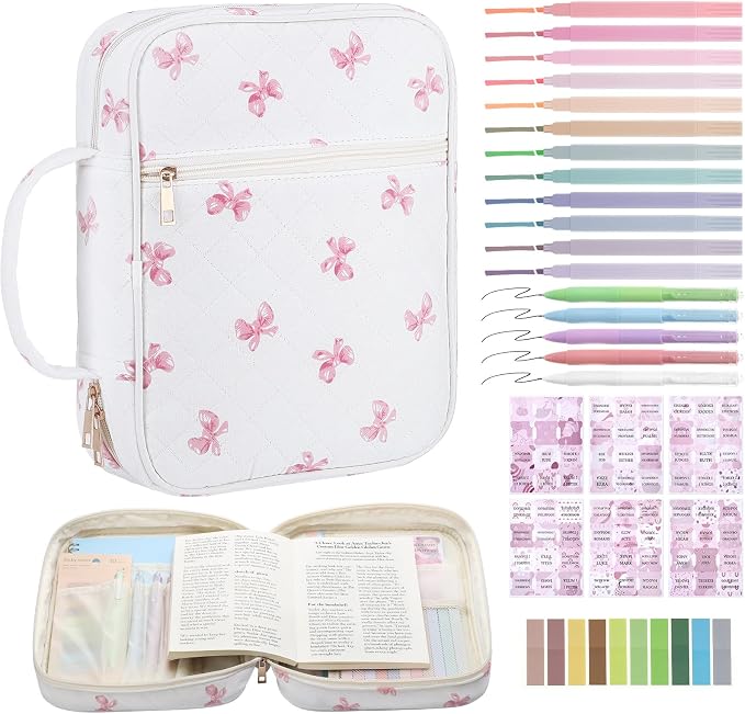 BESARME Pink Bow Bible Cover Case for Women, Large Bible Case Bibles Bag Bibles Study Supplies Christian Gifts Religious Bridal Shower Gifts for Girls