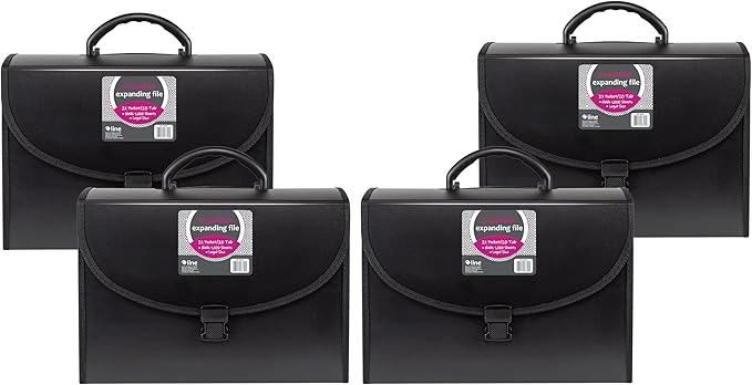 C-Line 21-Pocket Poly Expanding File with Handle, Includes Tabs, Locking Closure, Legal Size, Black (58320), Traditional (Pack of 4)