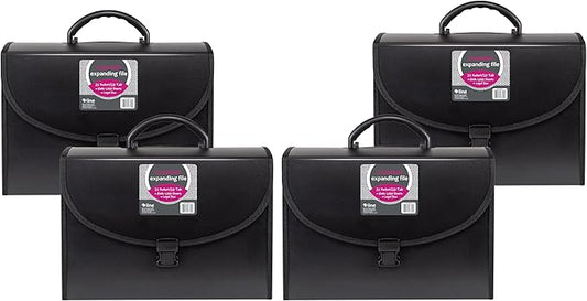 C-Line 21-Pocket Poly Expanding File with Handle, Includes Tabs, Locking Closure, Legal Size, Black (58320), Traditional (Pack of 4)
