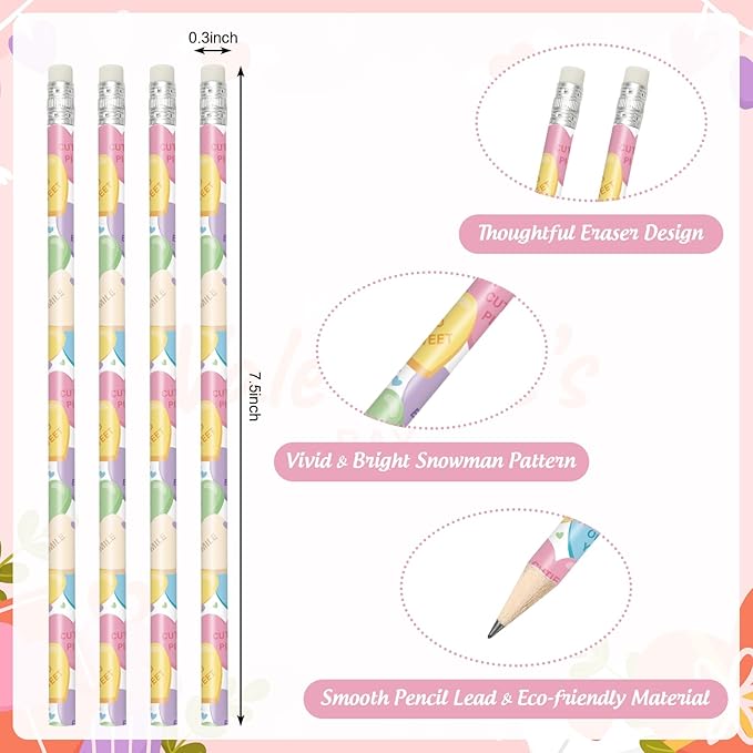 Whaline 36Pcs Valentine Pencils with Erasers Conversation Heart Pencil Candy Color Love Heart Wood Pencils For Valentine Exchange Gifts Giveaways Classroom Rewards School Supplies
