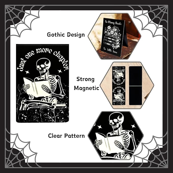 6Pcs Big Size Skeleton Christmas Magnet Bookmarks with Strong Magnet, Christmas Gothic Book Marker, Christmas Holiday Gift for Book Lovers Bookworm Bookish