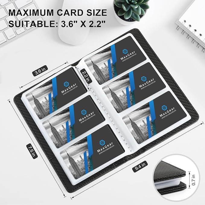 MaxGear Business Card Organizer, 240 Cards Book Portable Business Card Holder for Men & Women, Professional PU Credit Cards Binder File Storage, Black Carbon
