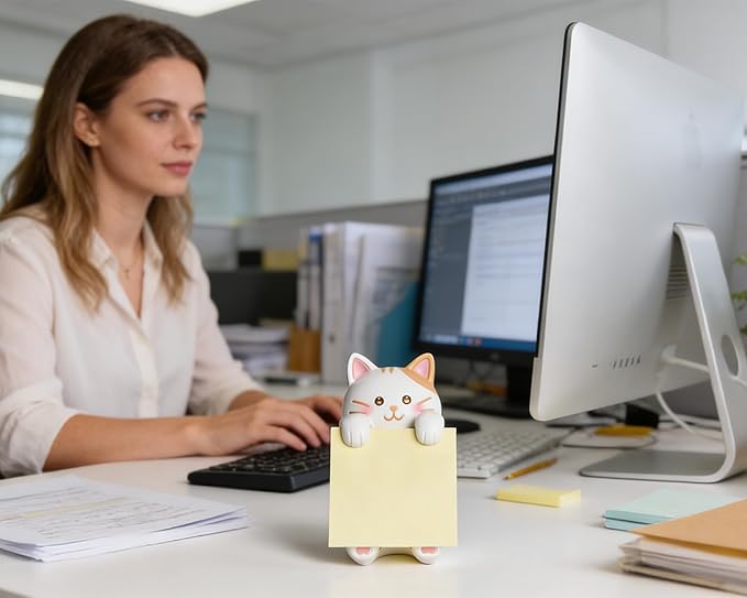 Cat Sticky Note Holder with 100 Sheets 3x3 Pop-Up Notes, Handmade Resin Cat Desk Decor for Office, Home & Classroom, Cute Cat Lover Gift for Women, Teachers & Coworkers - Ginger Cat
