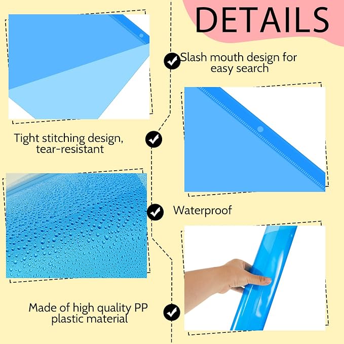 Maitys 100 Pack Binder Pockets 3 Hole Punch Clear Plastic Document Folders Binder Organizer Store Letter Size 8.5x11 Inch Paper Folders with Pockets Slash File Jacket for Office (Fresh Color)