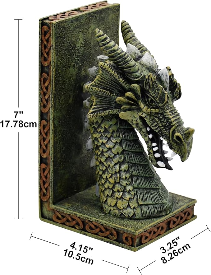 Dragon Bookends for Shelves Set of 2 - Heavy Book Ends Book Supports for Shelves, 4.15 "x 3.25 "x7 Unique Dragon Design Copper（10 Inch）