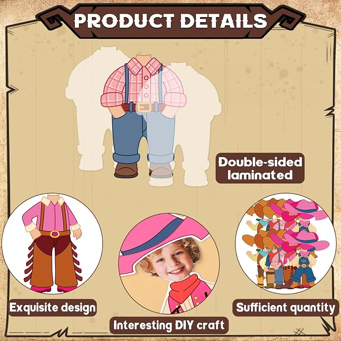 48Pcs Western Cowboy Hat Cutouts Bulletin Board Decorations Pink Cowgirl Paper Cut Outs DIY Photo Picture Craft for Kids Kindergarten Party Home Wall Back to School Classroom Birthday Supplies