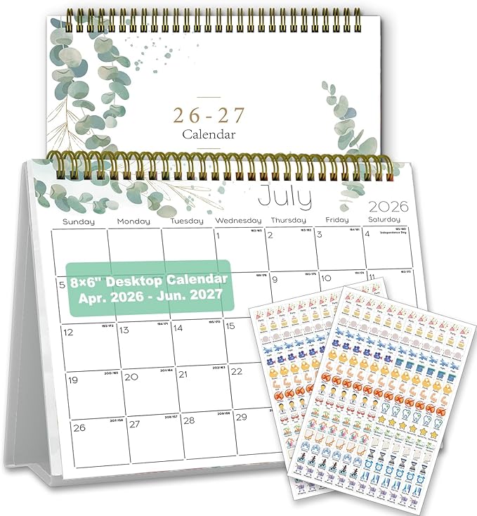 Small Desk Calendar 2026-2027 - Standing 2026 Desk Calendar, APR.2026 to JUN.2027, 8" x 6", Monthly Flip Desktop Calendar with Stickers, Your Personal Desk Planner for Home Office