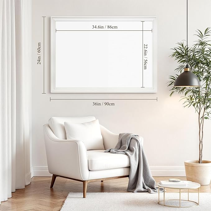 4 THOUGHT Dry Erase Board, 36 x 24 in Magnetic Whiteboard Wood Frame Wall-Mounted White Board Decorative Planner Notice Board for School, Office, Home, 8 Magnets 4 Markers 1 Eraser, White