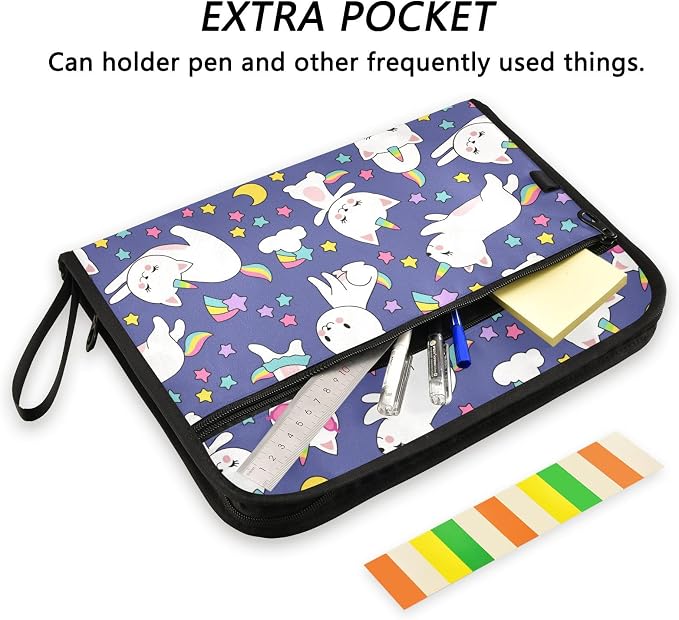 13 Pockets Expanding File Folder Cats Unicorn Rainbow Cute with Sticky Labels Accordion File Folder Document Organizer Letter Size A4 Papers Expandable File Keeper