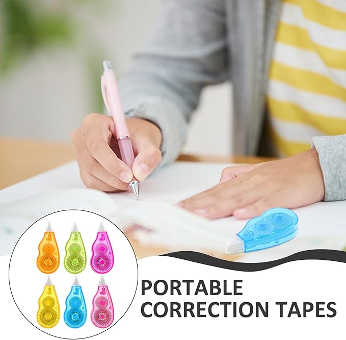 Healifty 6pcs White Correction Tape 1/5 X 158 Inches, Instant Drying Adhesive Writing Tape with Easy-use Applicator for School and Office Supplies