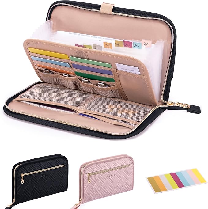 Receipt Organizer with 12 Pockets 10x6 Receipt Holder Organizer - Small Accordion File Organizers - Cash Organizers for Travel, Business, Gift