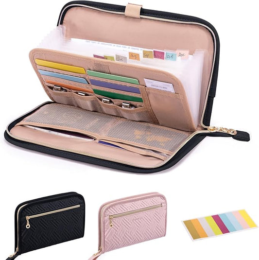 Receipt Organizer with 12 Pockets 10x6 Receipt Holder Organizer - Small Accordion File Organizers - Cash Organizers for Travel, Business, Gift
