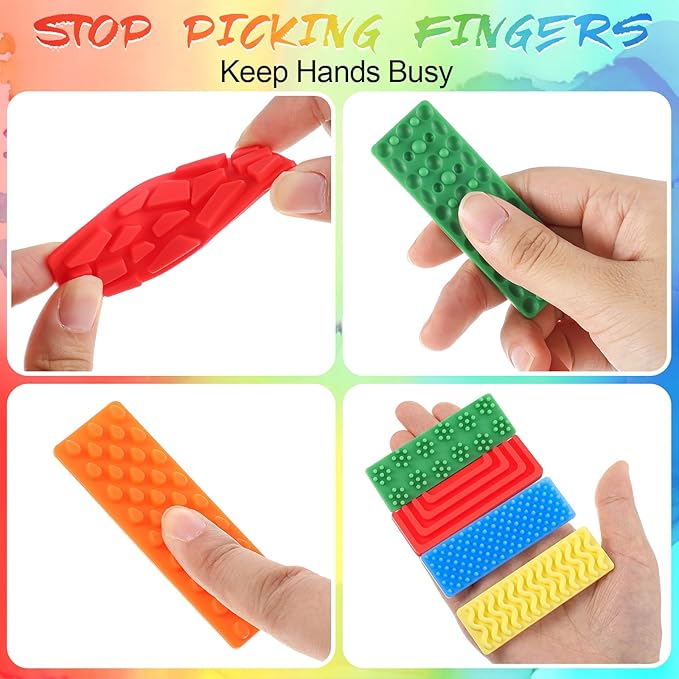 Ireer 12 Pcs Textured Sensory Stickers Silicone Calm Stickers Thick Sensory Strips Different Textures Mental Health Desk Fidget Decals for Anxiety Relief, Autism, ADHD Desk Gift
