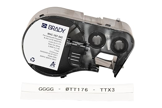 Brady Authentic (M4C-187-342) PermaSleeve® Heat-Shrink Labels Polyolefin 0.125 in Black on White, 7 ft roll. for use with The BMP41, BMP51, and M511 Label Printers