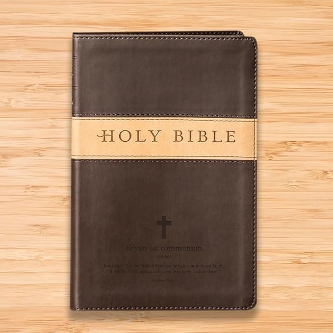 Personalized NLT Trutone Bible New Living Translation Faux Leather Holy Bible with Custom Name and Text, Red-Highlighted Verses | Custom Gift for Religious Celebrations | Small Text | Brown