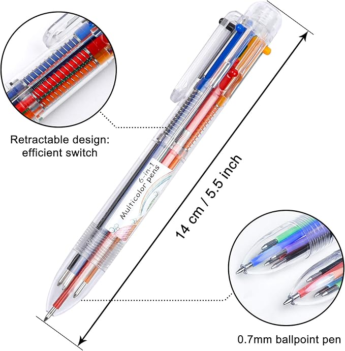 Shuttle Art Multicolor Pens, 46 Pack 6-in-1 0.7mm Retractable Ballpoint Pens for Office School Supplies Students Children Gift