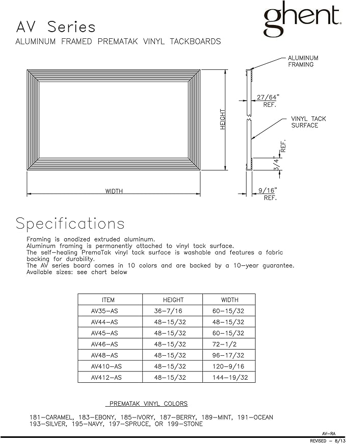 Ghent Stone Vinyl Bulletin Board, 48.5" x 72.5", Aluminum Frame, Made in the USA