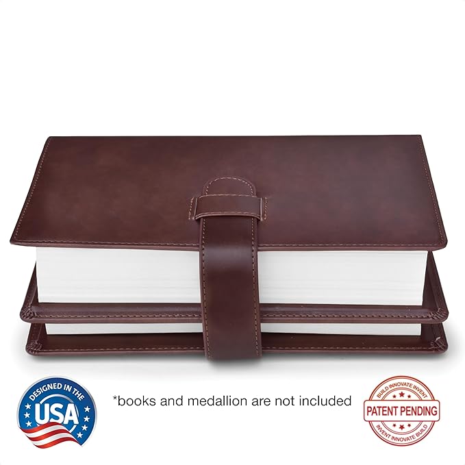 GALILEO® Double AA Big Book Cover & 12 Steps & 12 Traditions | Medallion Holder | AA Gift | Alcoholics Anonymous | PU Leather | AA Book Covers for Hardcover (Plain/Brown)