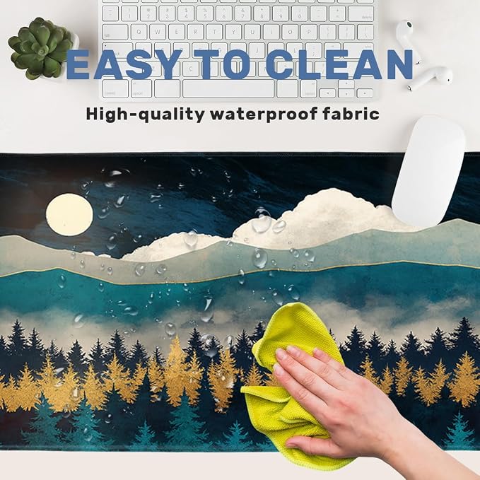 Golden Forest Desk Mat Gaming Mouse Pad Teal Mountain Moonlight Mist Mousepad Computer Keyboard Pad Mouse Mat Laptop Mat 31.5 x 11.8 Mouse Pads for Desk Home Office Gaming