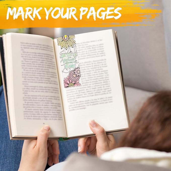 130 Pieces Inspirational Bookmarks for Kids, DIY Coloring Bookmarks Double-Sided Motivational Page Markers Clips for Kids Students Teachers Reading Book Lovers Supplies Party Favors
