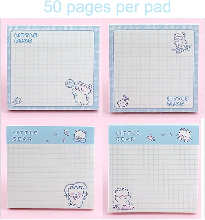10 Pcs Stationery Set, 6Pcs Cute Erasable Gel Ink Pens Blue Ink & 4 Pcs Kawaii Sticky Notes,Gifts for Students Party Office School Supplies