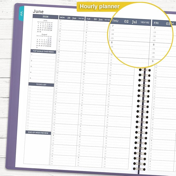 Appointment Book/Planner 2026-2027 - Weekly Appointment Book 2026-2027, July 2026 - June 2027, 8.26"x 11.4", Daily/Hourly Planner with Tabs, 15 Minutes, Wirebound - Purple