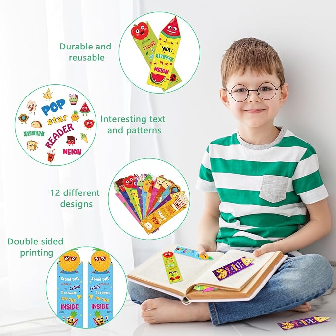 Bookmarks for Kids 72PCS Cute Summer Fruit Bookmarks Colorful Inspirational Reading Bookmark for End of Year Student Gifts from Teachers Elementary Teenagers School Incentives Supplies