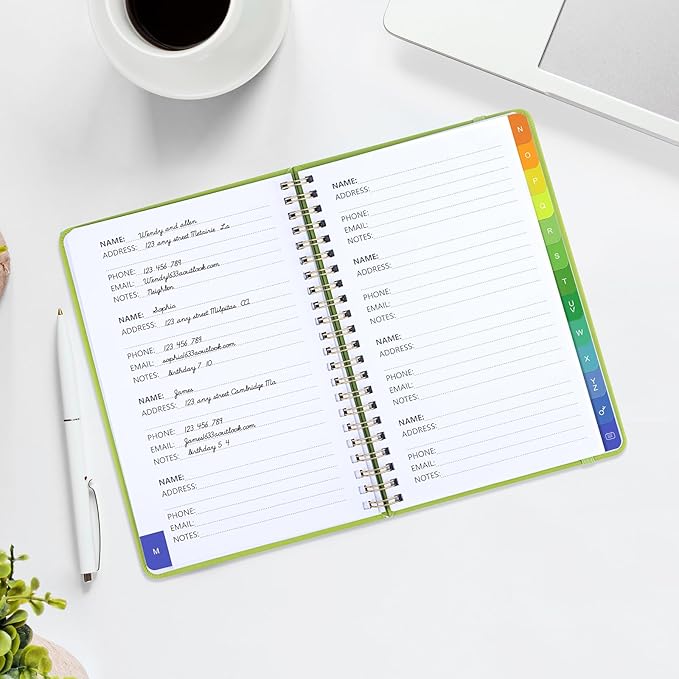 Address Book with Alphabetical Tabs-Address and Password Book for Seniors - Hardcover Spiral Bound Phone Book- Record Contacts,Website Login Passwords, Special Days -5.7" x 7.7", Grass Green