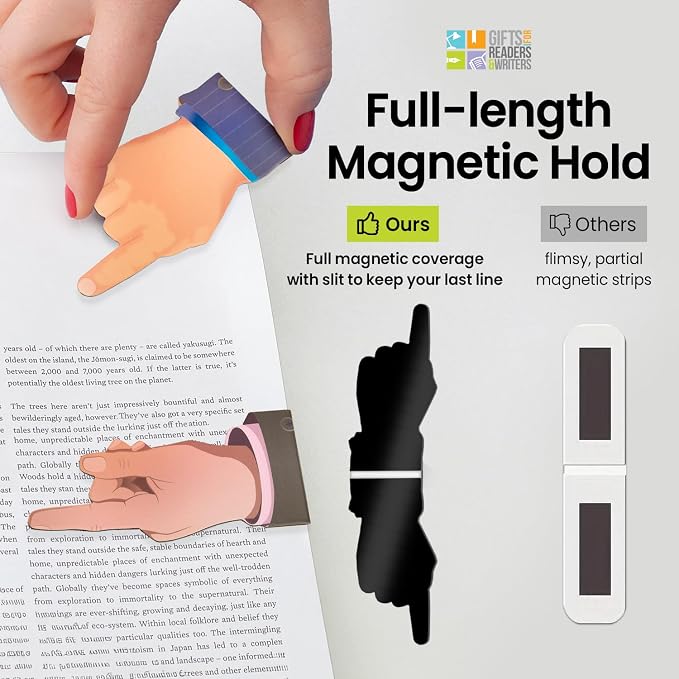 Gifts for Readers & Writers Linemarker Bookmark, 2 Pack Magnetic Bookmarks, Includes Line Finder Slit for Line Tracking, Small & Cute Stationery, Book Page Holder, Reading Accessories, Pointer Fingers