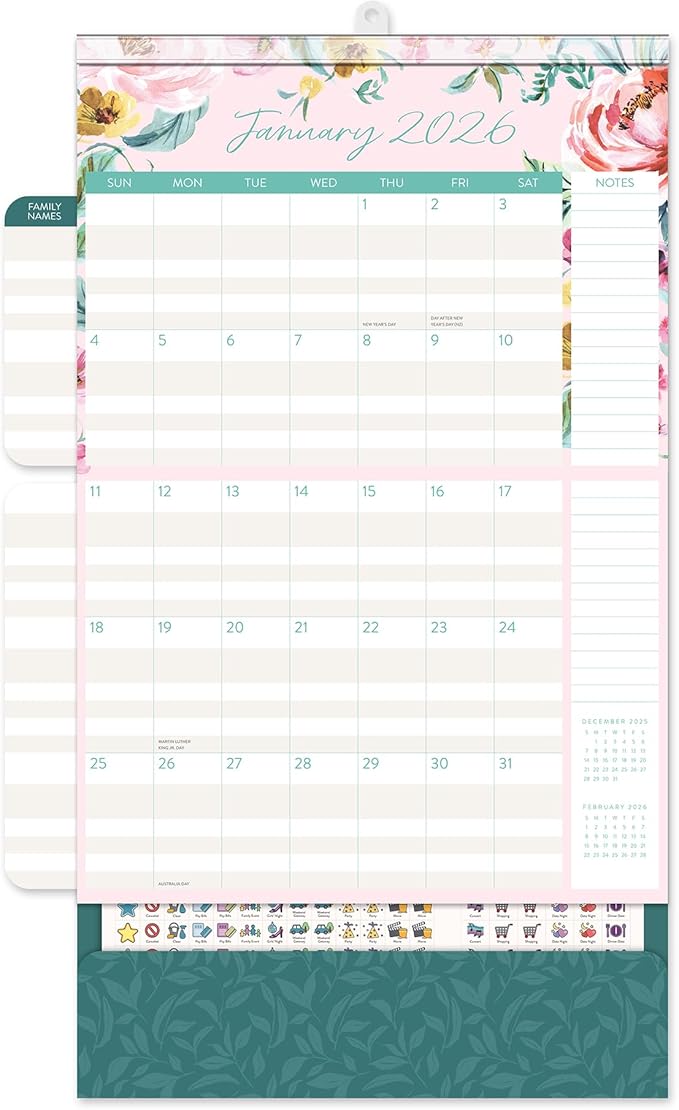 Orange Circle Studio 2026 Do It All Wall Calendar, Bella Flora, Family Monthly and Weekly Planner, Hanging Organizer, Aesthetic for Office, Home or School Use, Magnetic and Nail Hanging Options