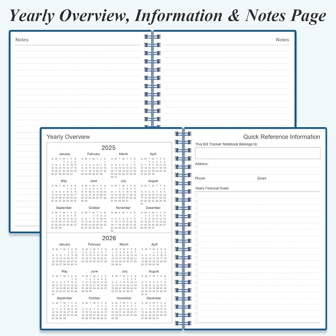 Bill Organizer - Monthly Bill Payment for Personal Budgeting Financial, Payments Checklist Organizer, 5.8" x 8.5", Blue