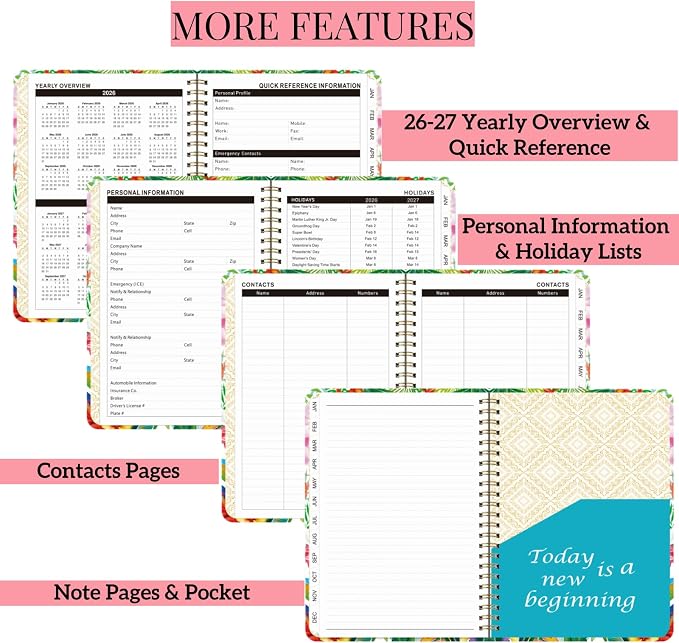2026 Academic Daily Women Planner, Jan 2026-Dec 2026 Weekly and Monthly Teacher Planning Book,Cute Hard Cover Calendar Book with Tabs, A5 (6.3" x 8.5") for School Office Home, Flamingos